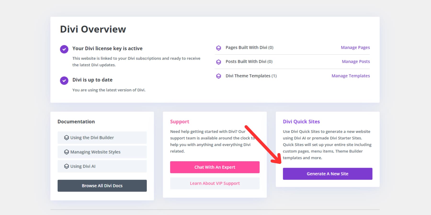 divi quick site option