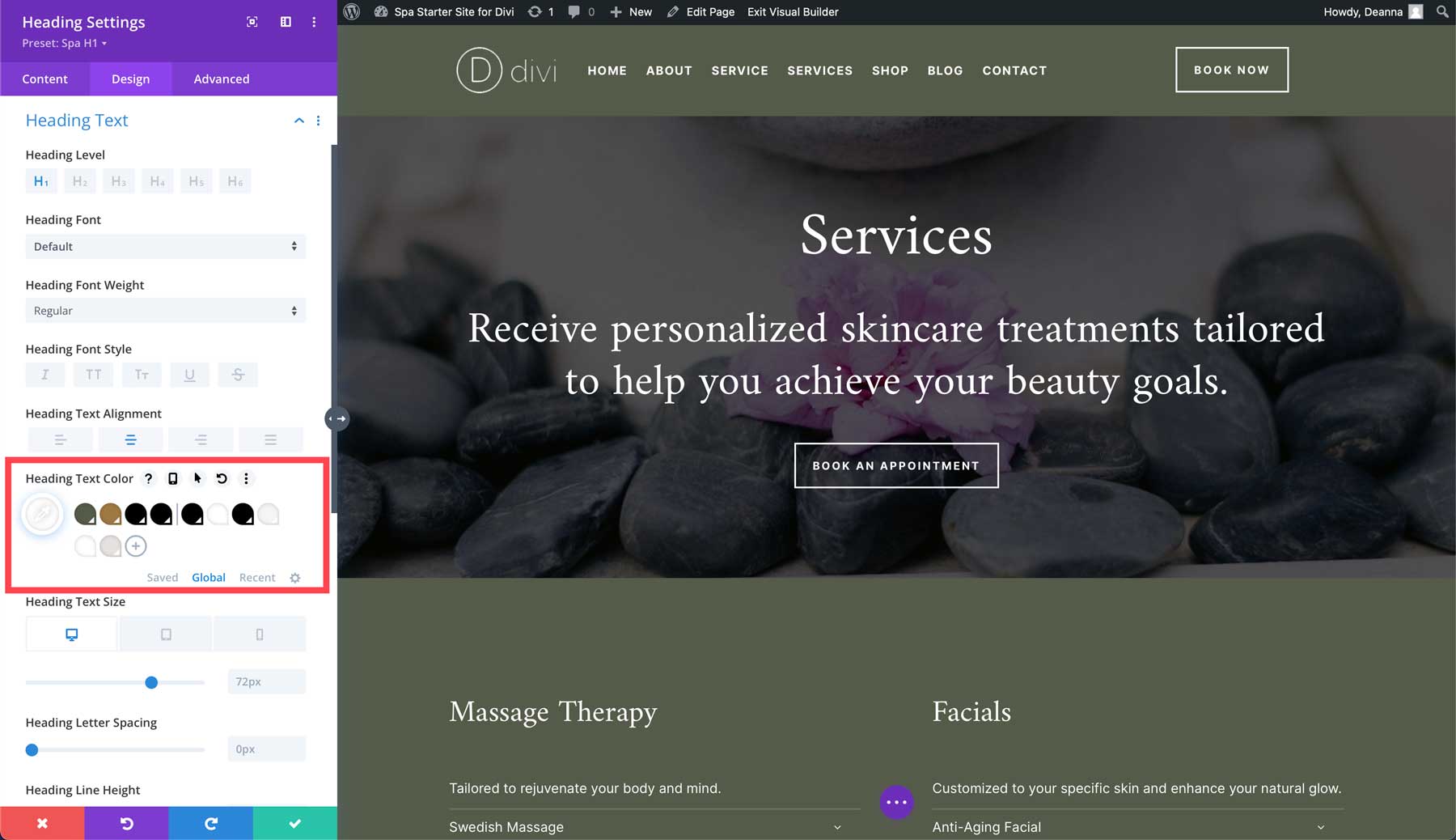 Spa starter site for Divi