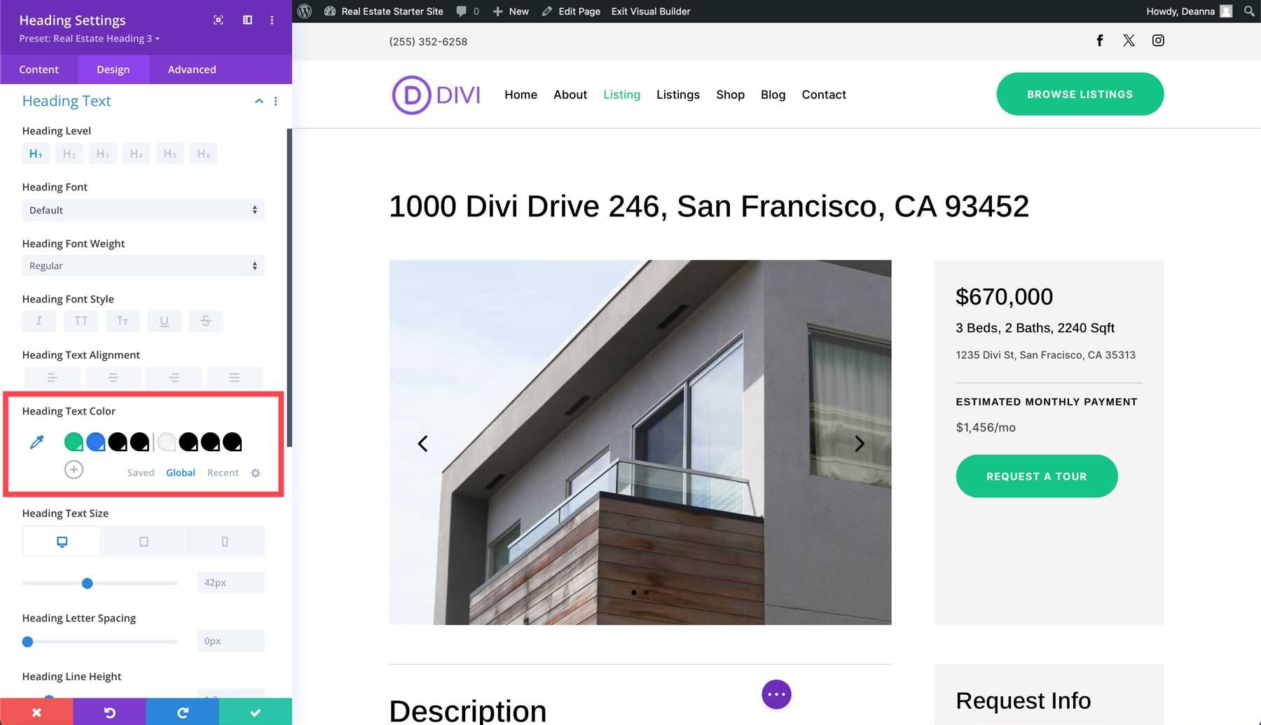 Real Estate starter site for Divi