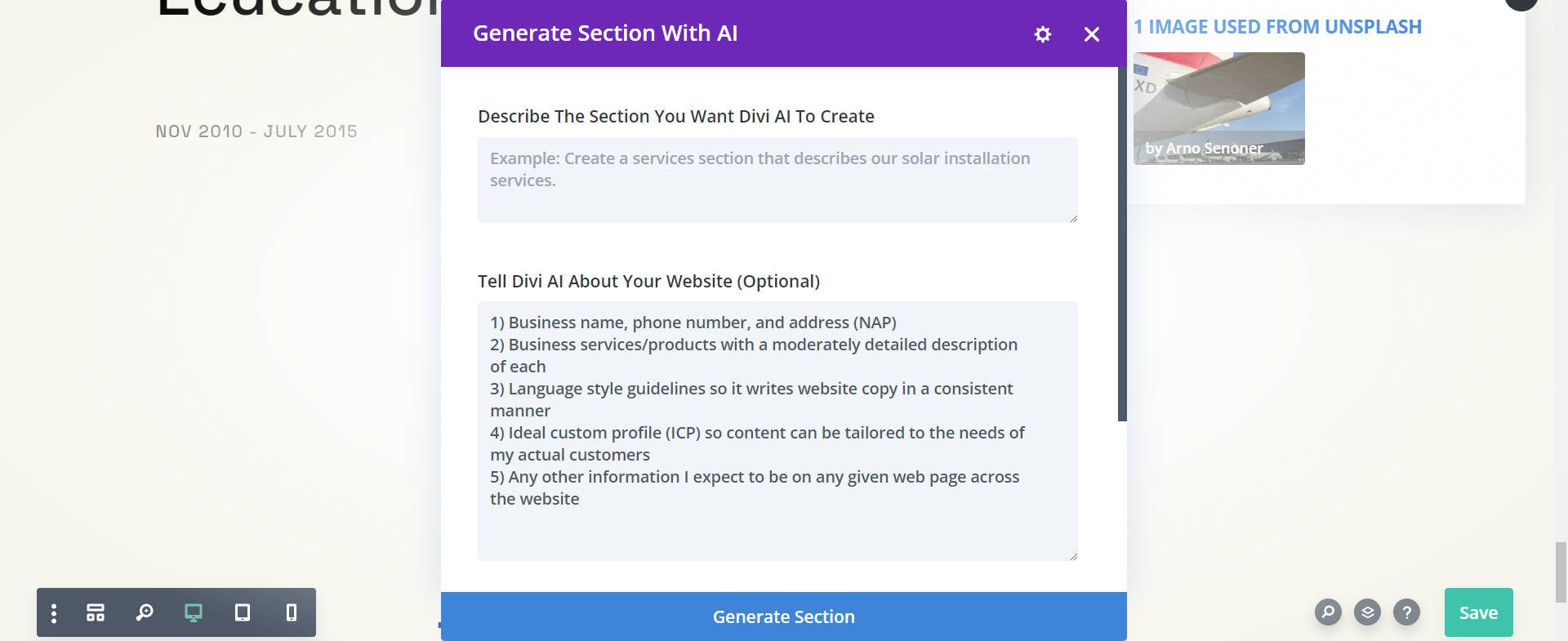 Optional Divi AI Prompt for General Website Information