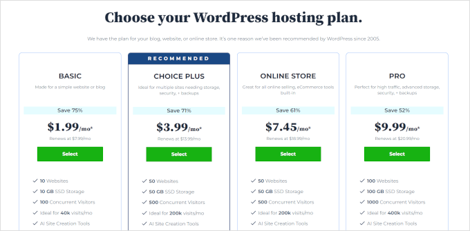 Choose a hosting plan