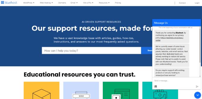 Bluehost support options