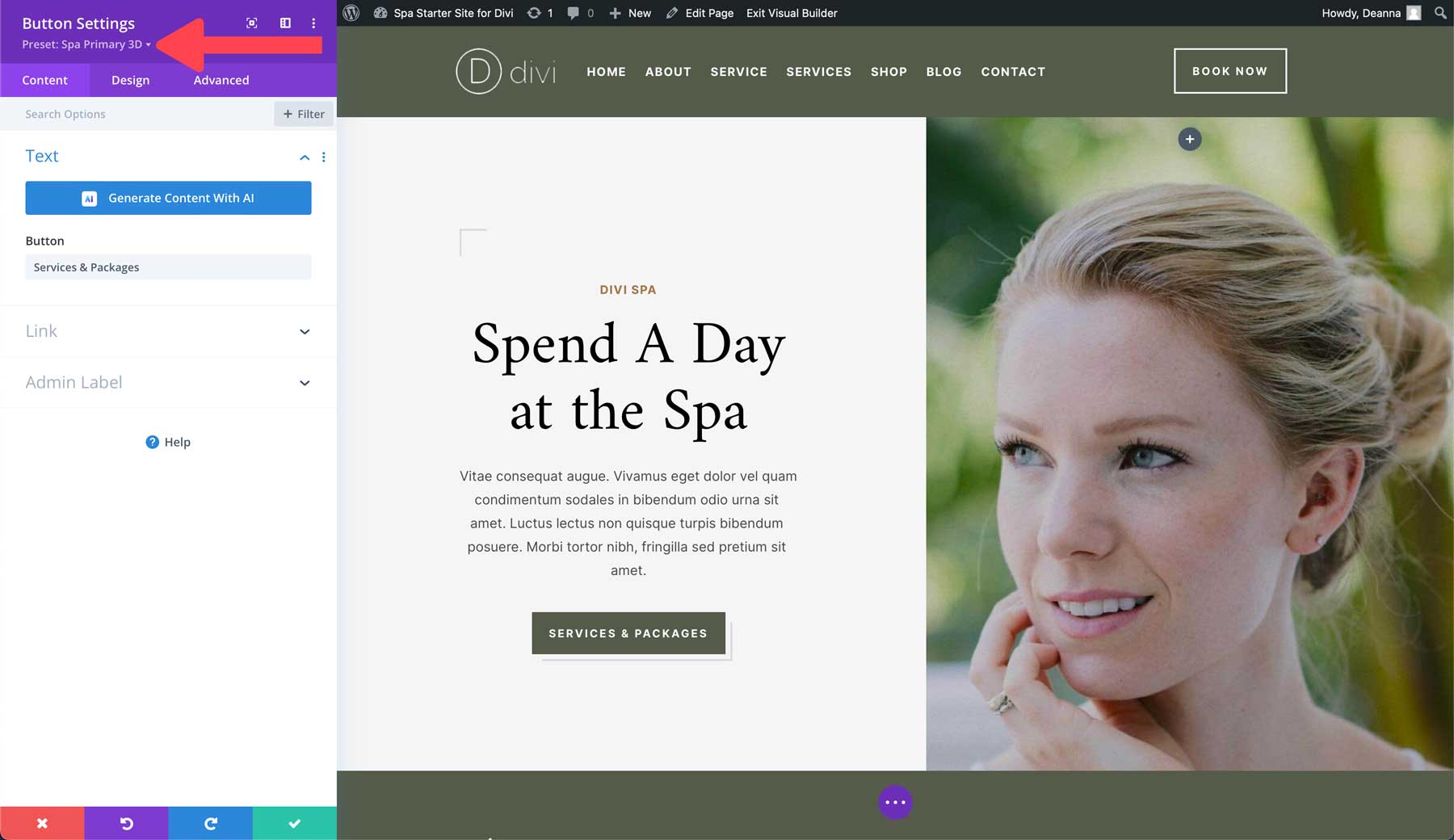 Spa starter site for Divi