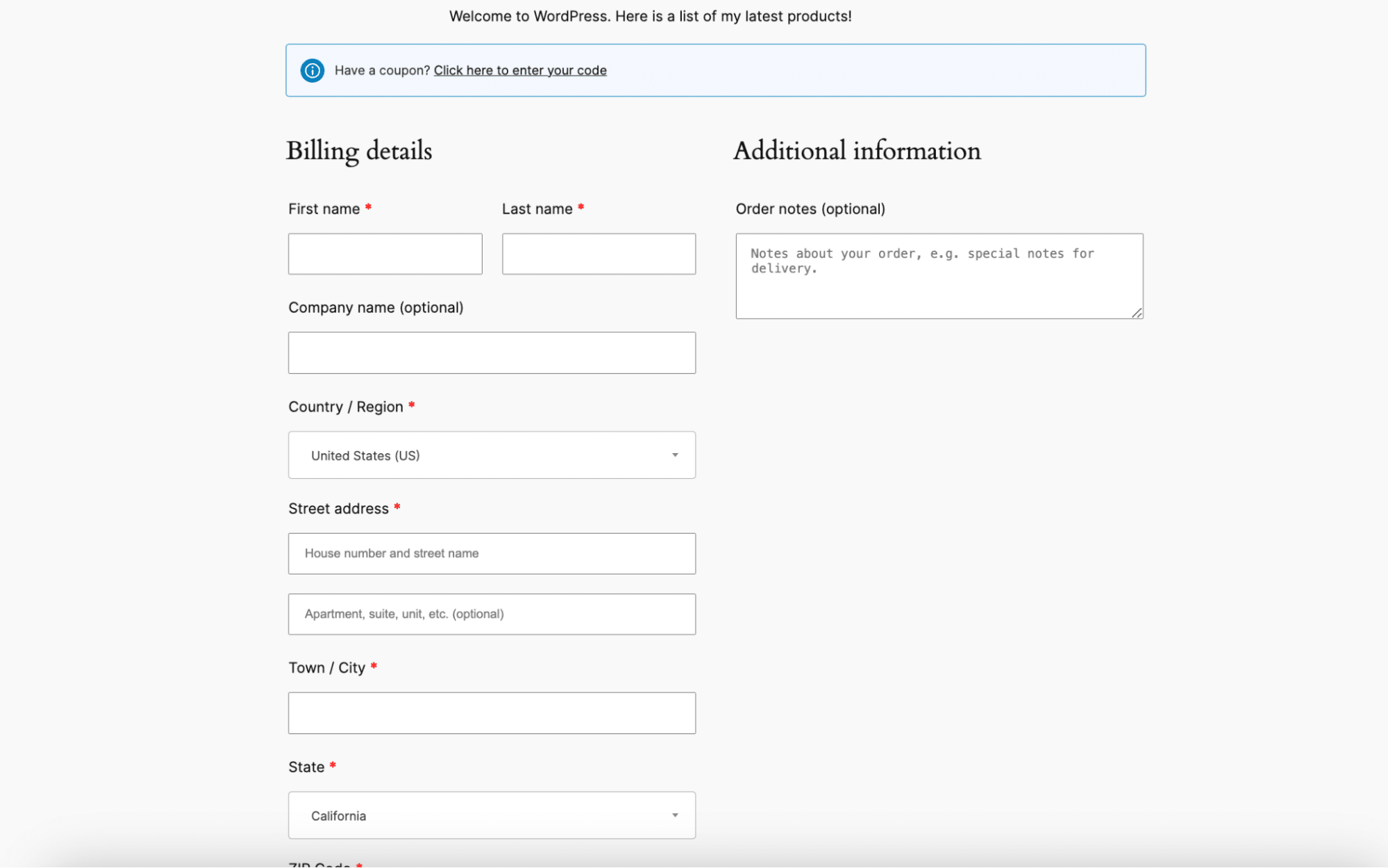 Shortcode to display the checkout page.