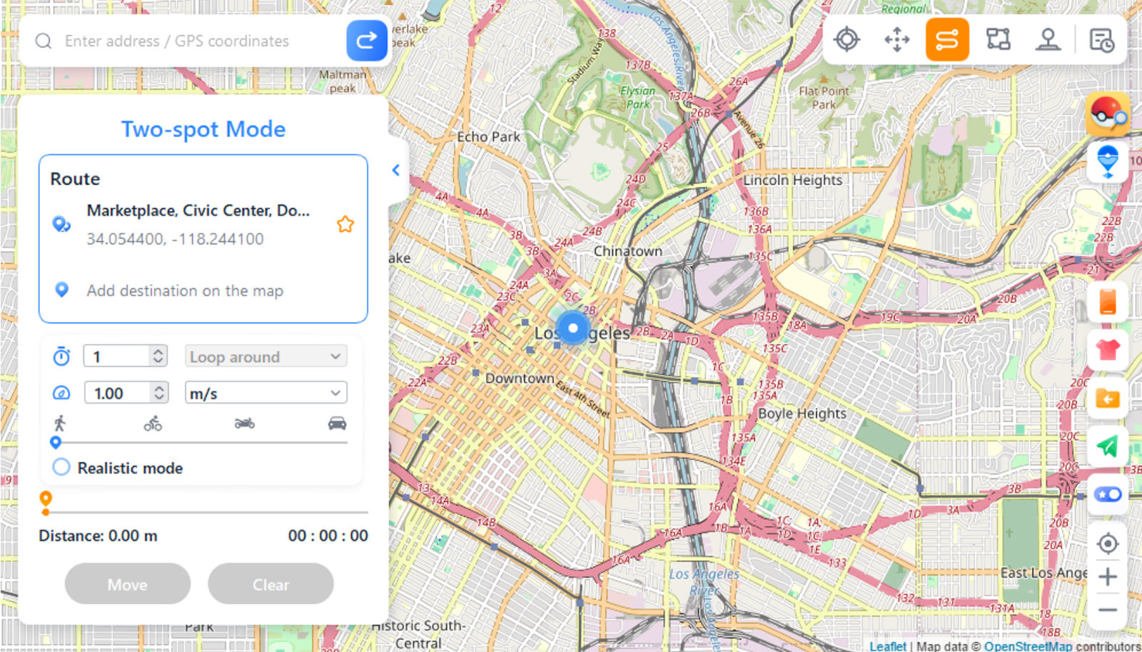 Creating a route using Two-Spot Mode in iMyFone AnyTo