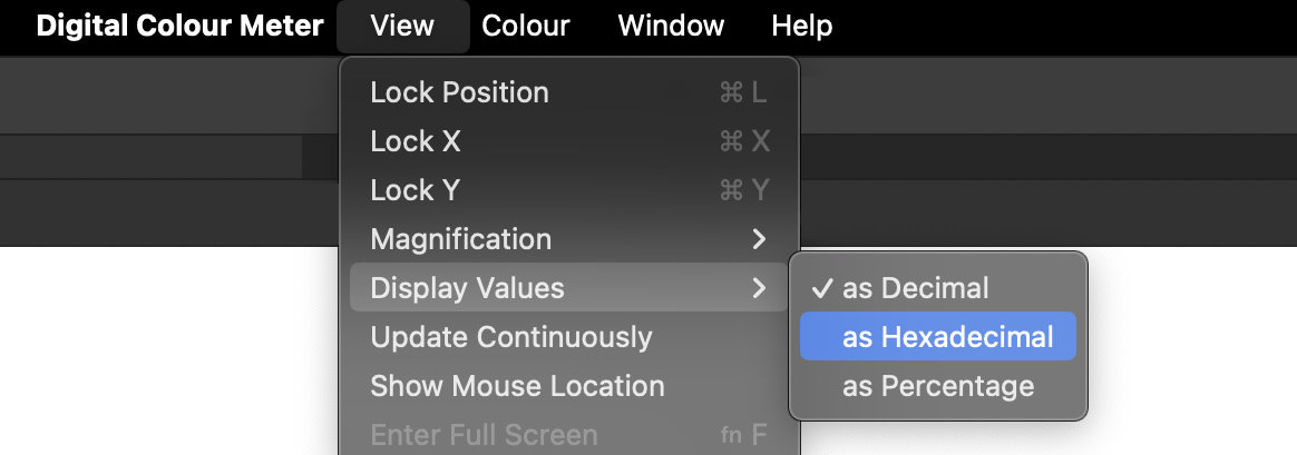 Display values as hexadecimal option