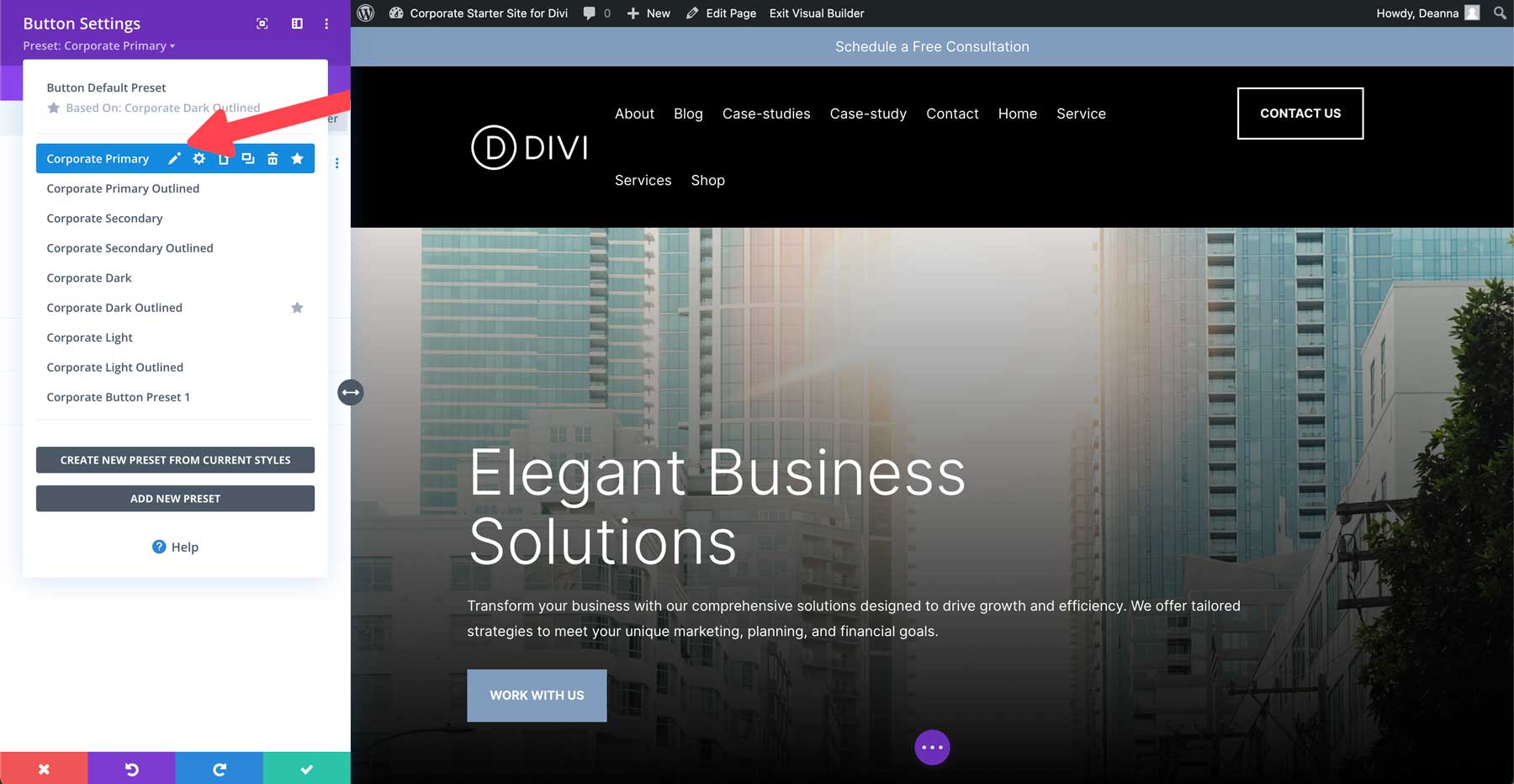 Corporate starter site for Divi