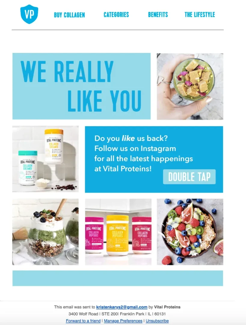 Screenshot of vital protein marketing email example of email best design practices