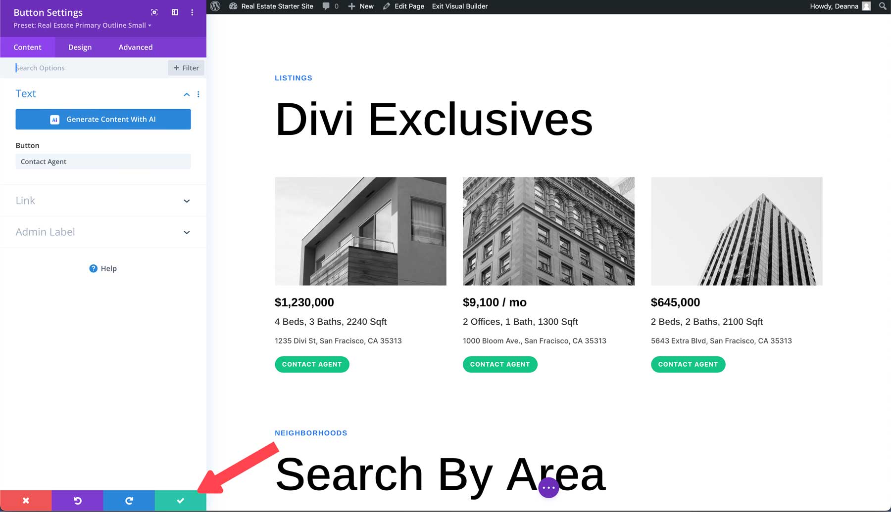 Real Estate starter site for Divi