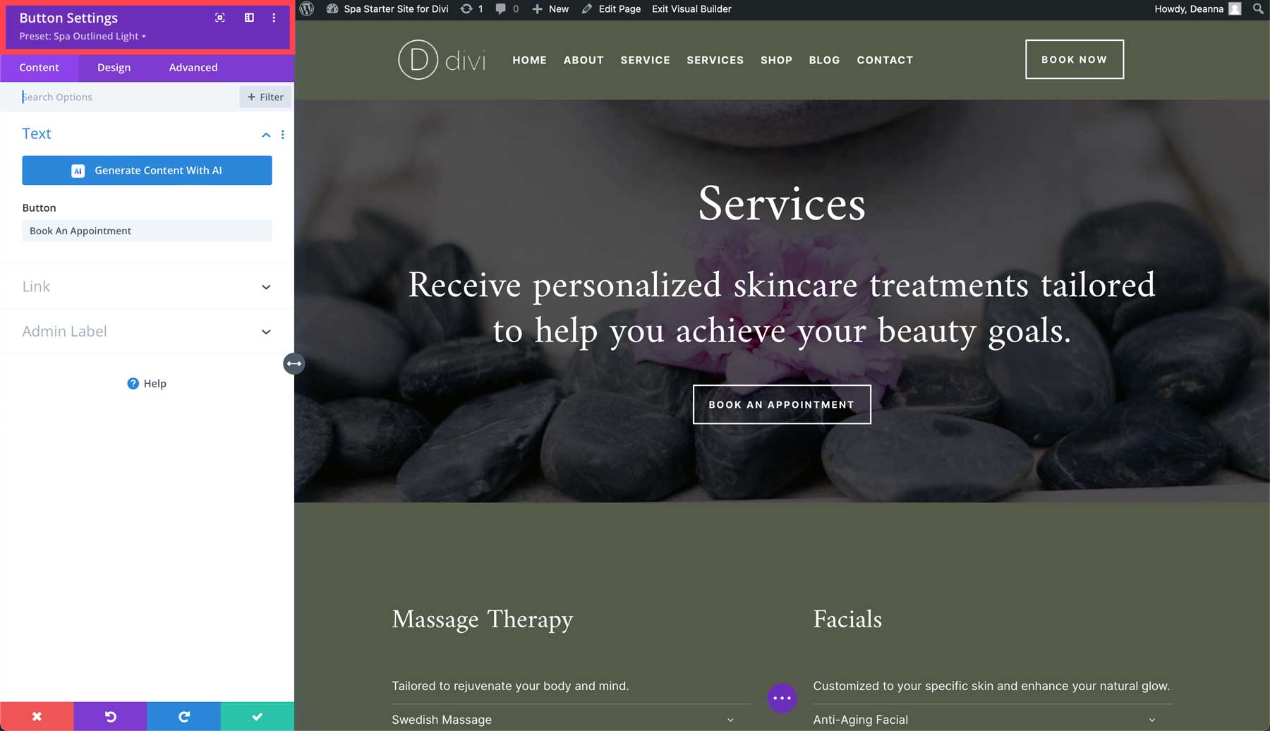 Spa starter site for Divi