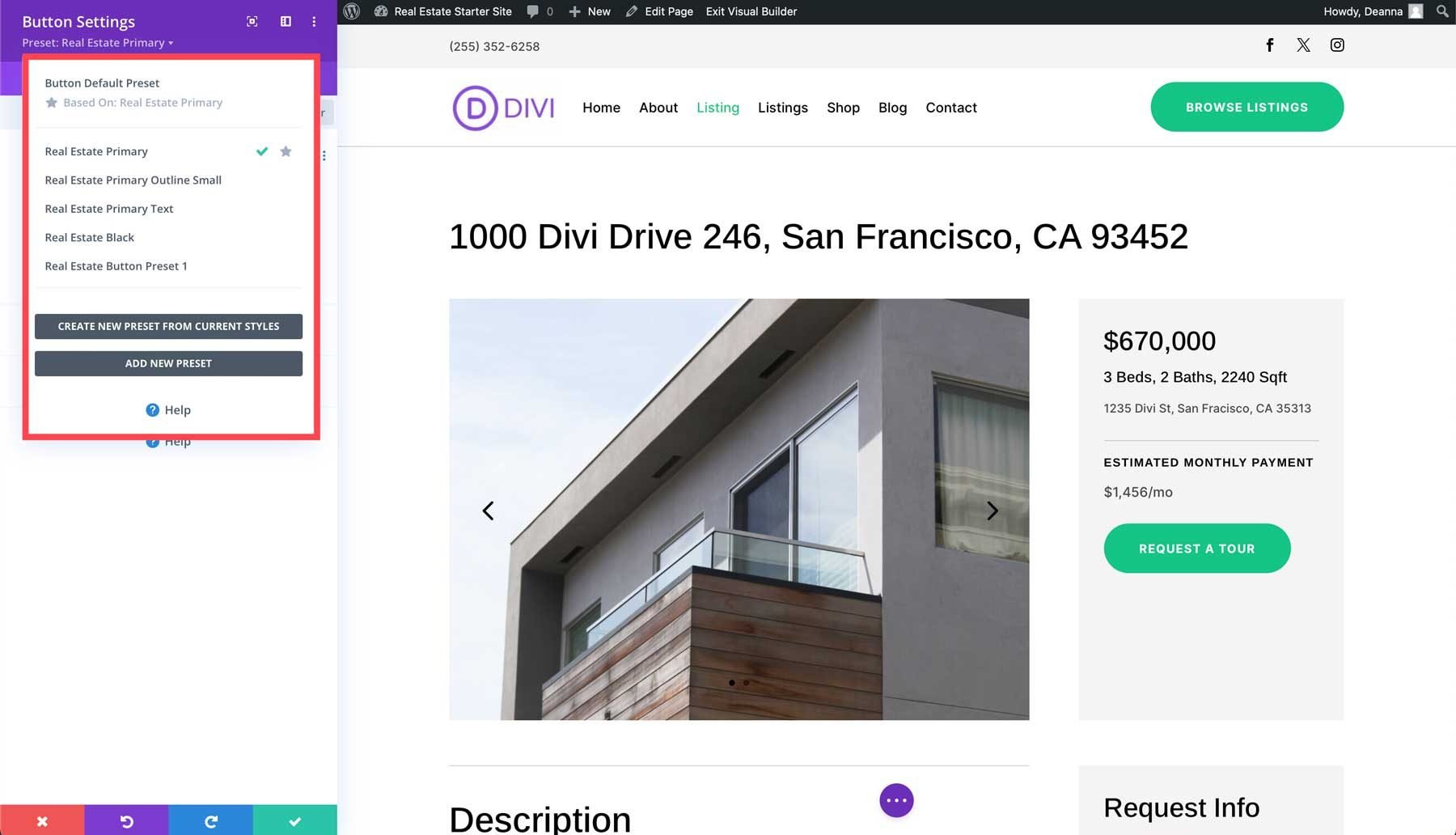 Real Estate starter site for Divi