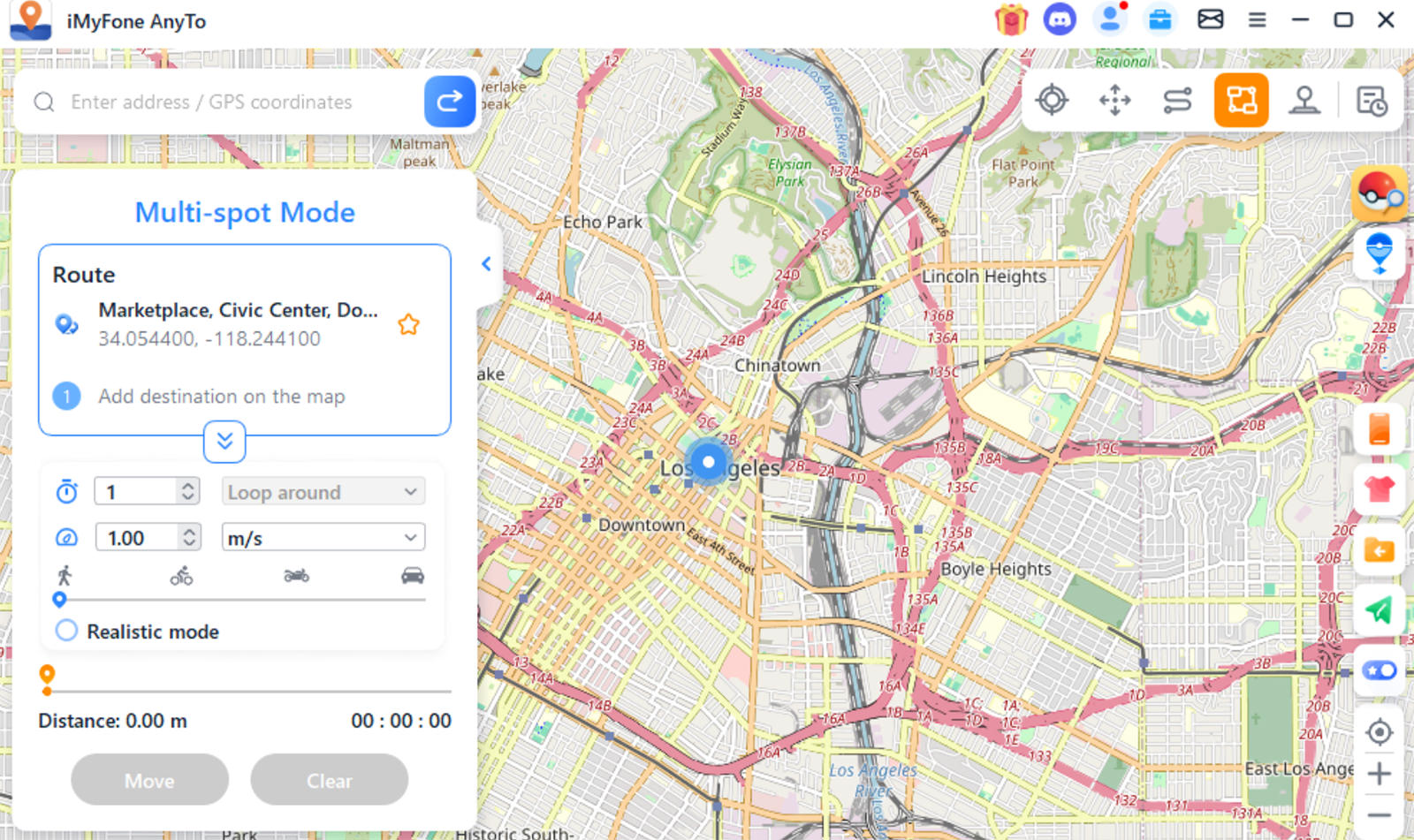 Simulating movement across multiple spots using iMyFone AnyTo