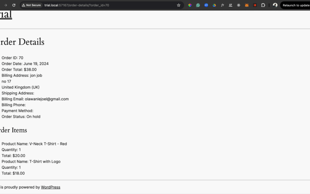 Developing a web page to show WooCommerce order particulars through order ID