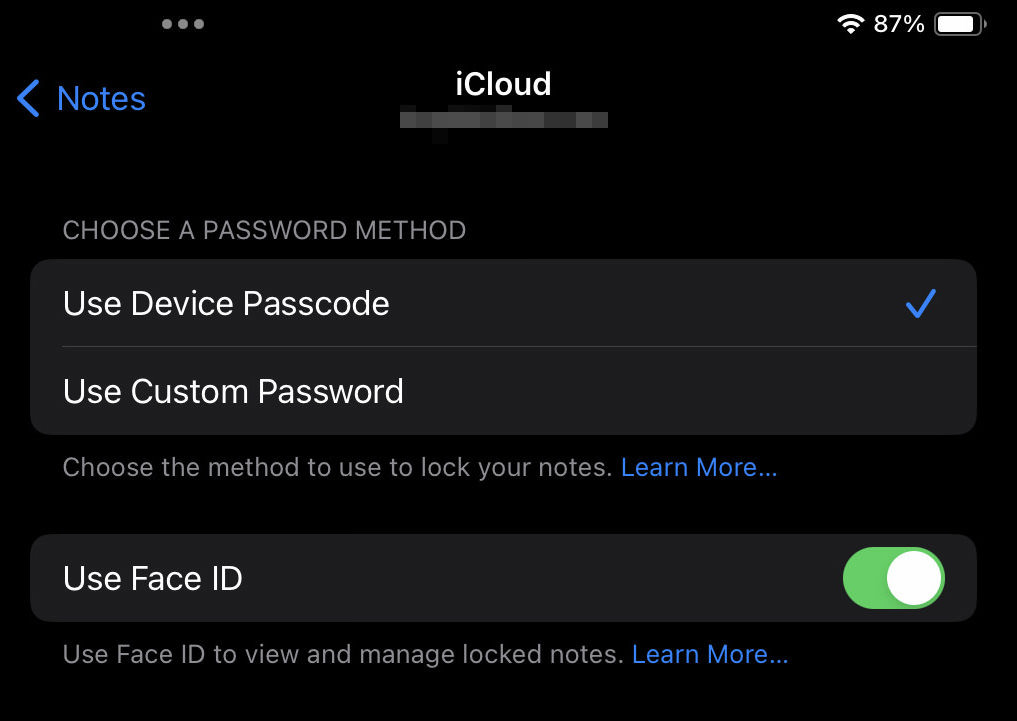 Password setup screen