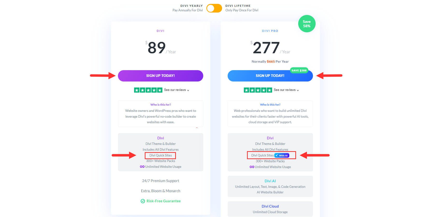 Divi Pricing Plans - Divi and Divi Pro