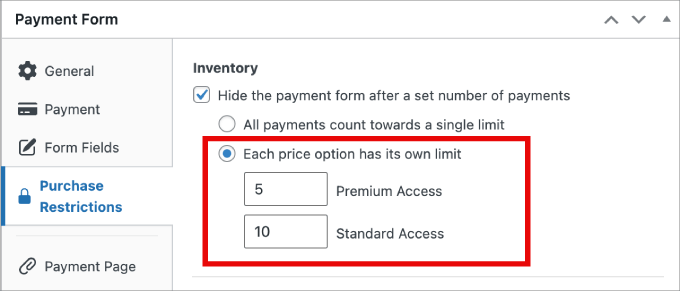 restrict purchase quantity