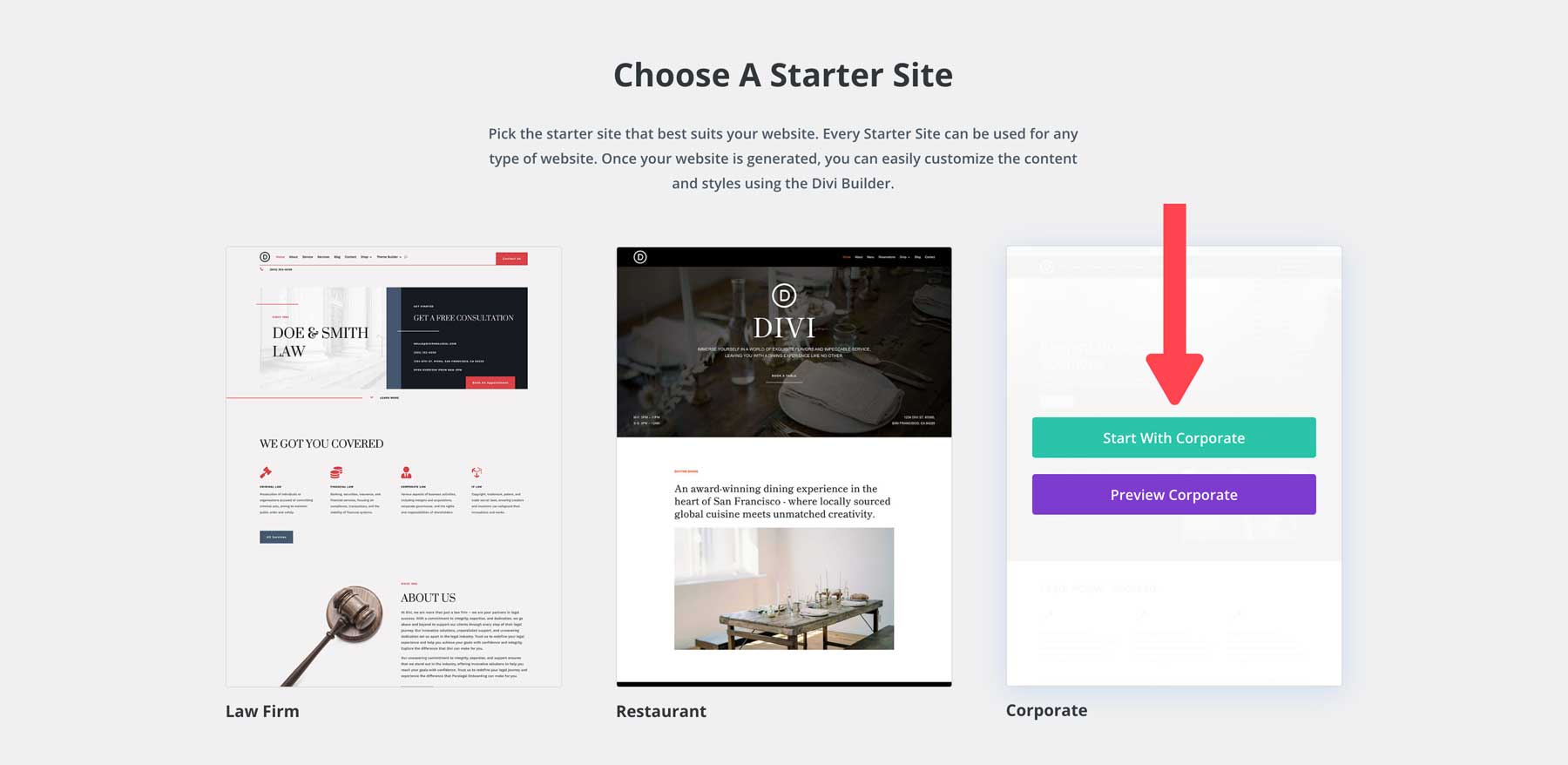 Corporate Starter Site for Divi