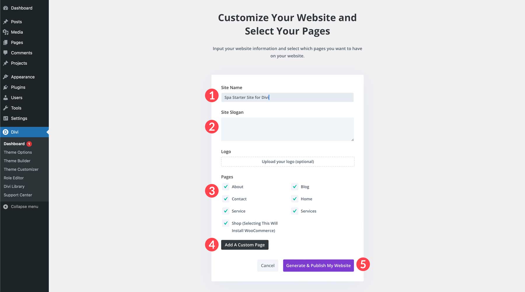 Spa starter site for Divi