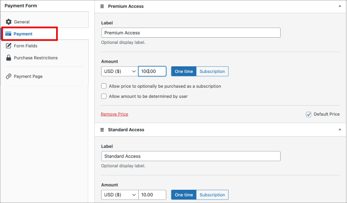 standard access and premium access