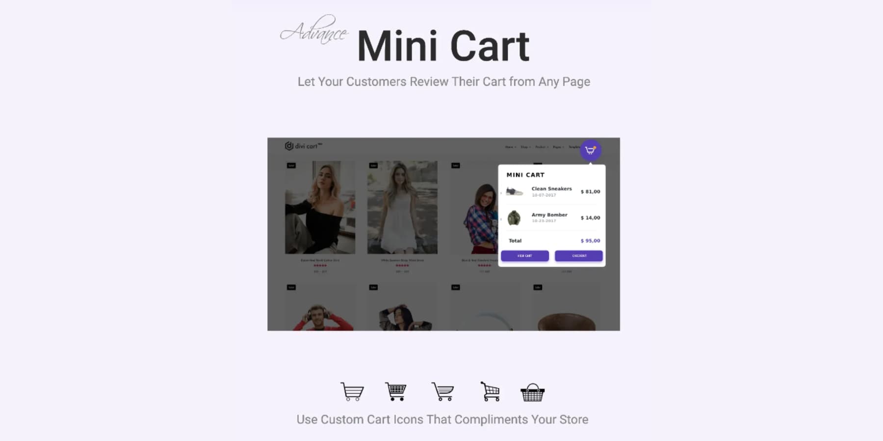 A screenshot of Divi WooCommerce Extended's mini cart feature