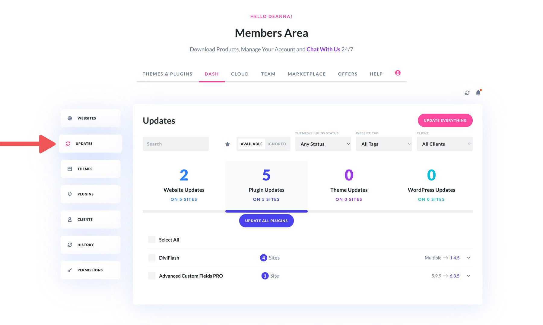 Divi Dash updates