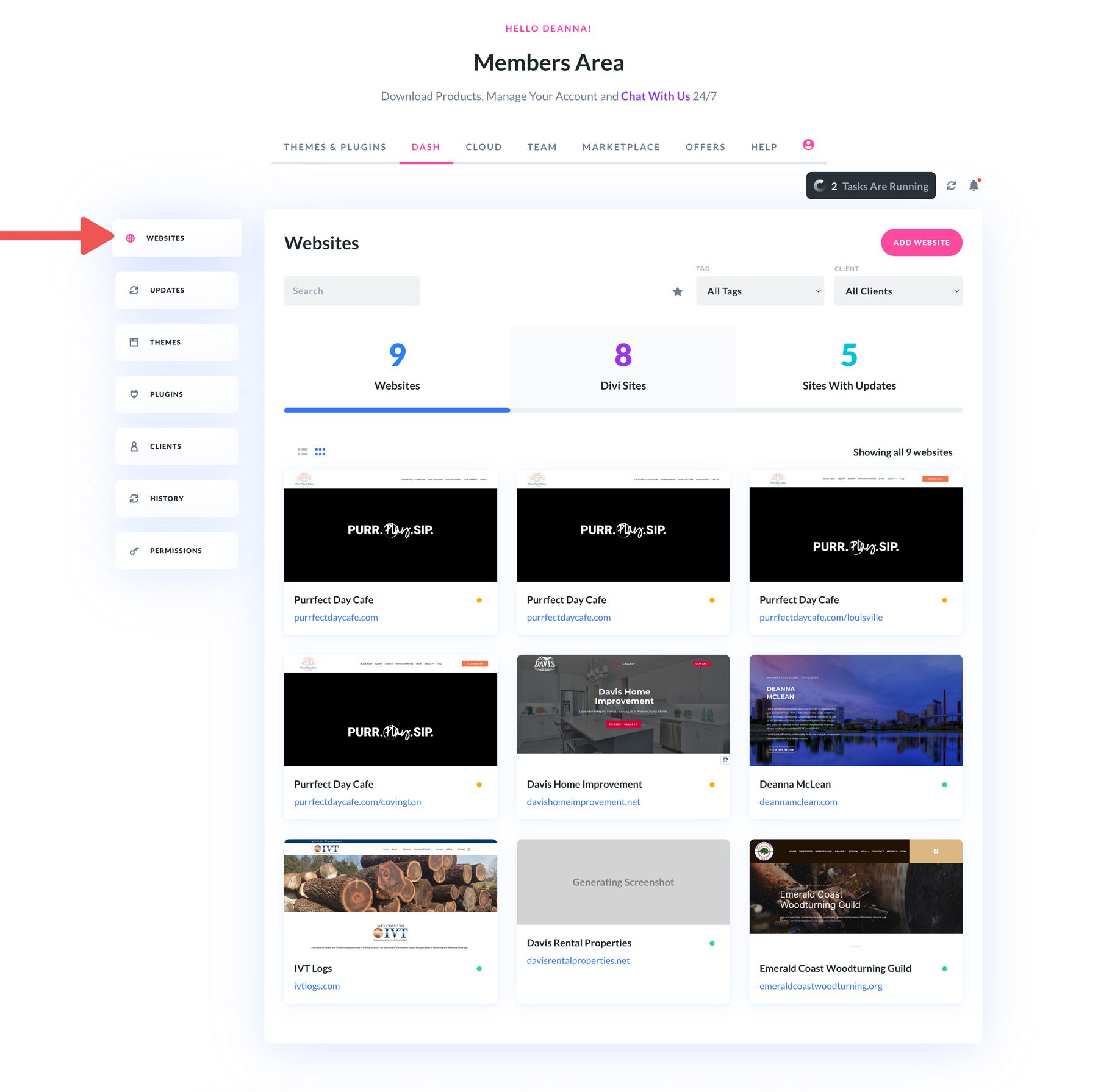 Divi Dash website tab