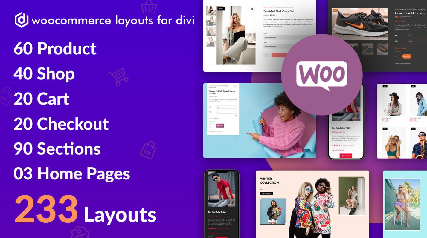 Promotional image for WooCommerce Layouts or Divi