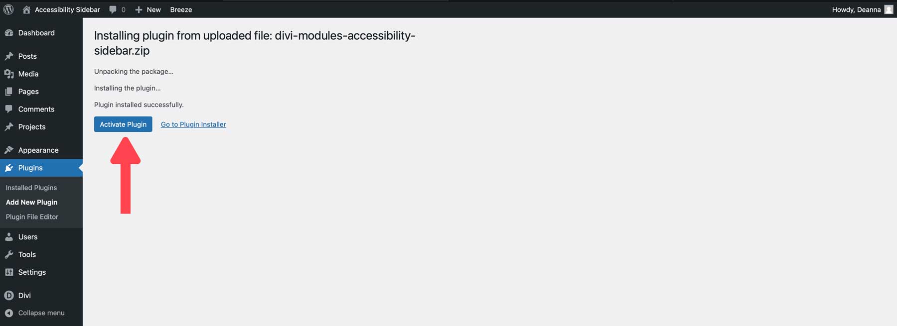 activate accessibility sidebar plugin