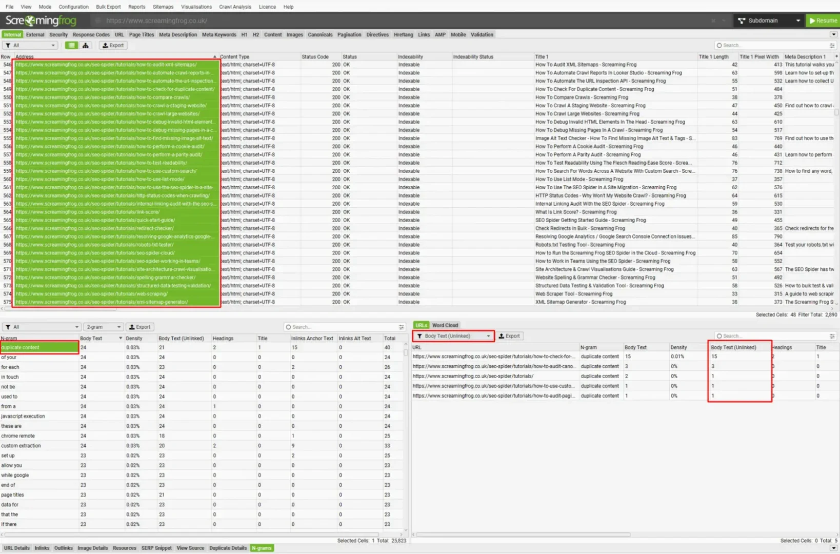 ai technical seo: using Screaming Frog’s Ngram tool to find internal linking opportunities 