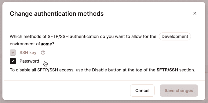 Choosing whether to allow SFTP/SSH authentication using a password