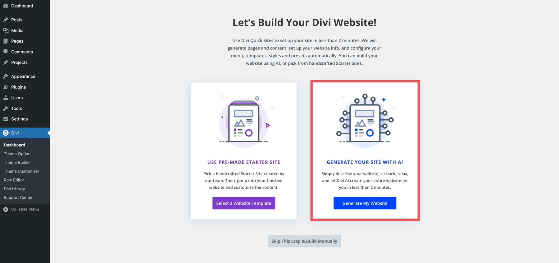 generate website with Divi AI