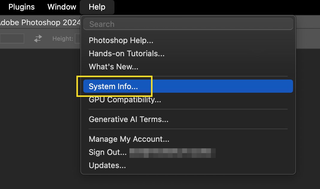 Accessing System Information in the Photoshop Menu