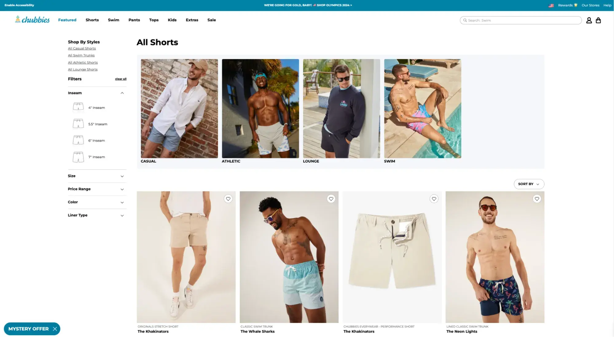 Screenshot showing the Chubbies shorts selection on its <a href=