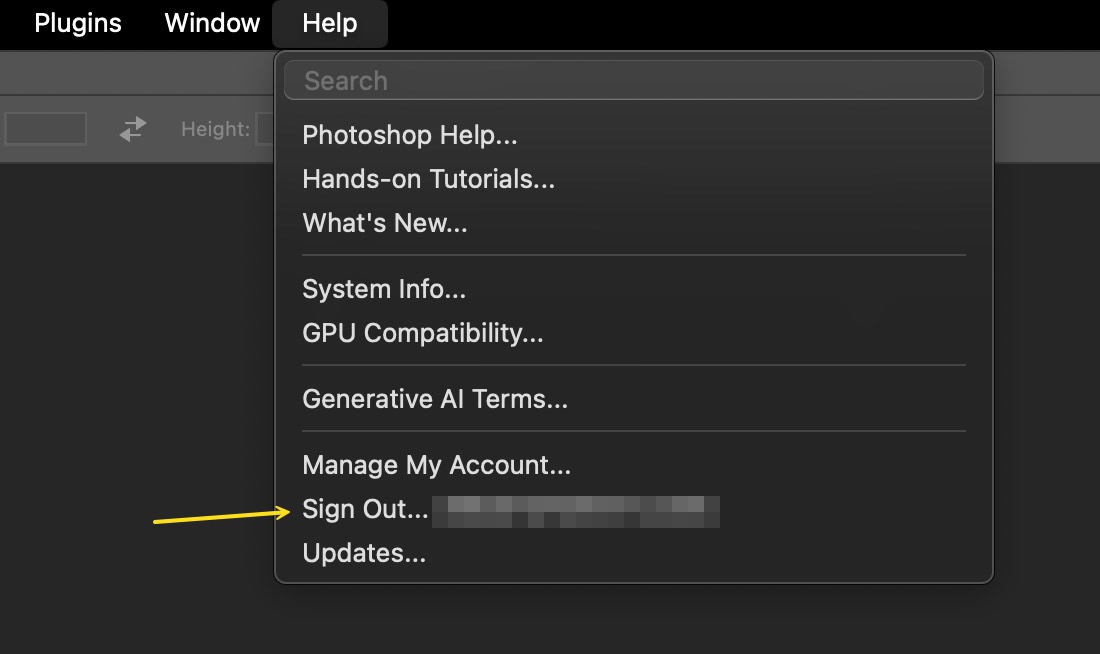 Photoshop showing the logged in user