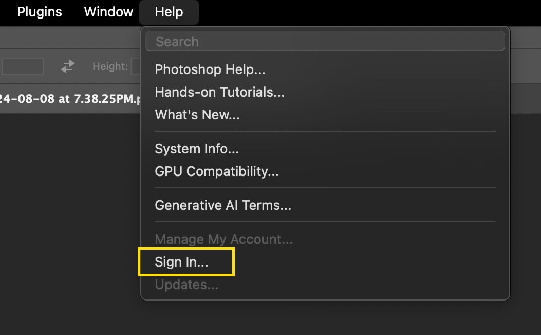 Login option in Photoshop