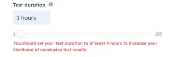 [Screenshot of AB test duration slider]