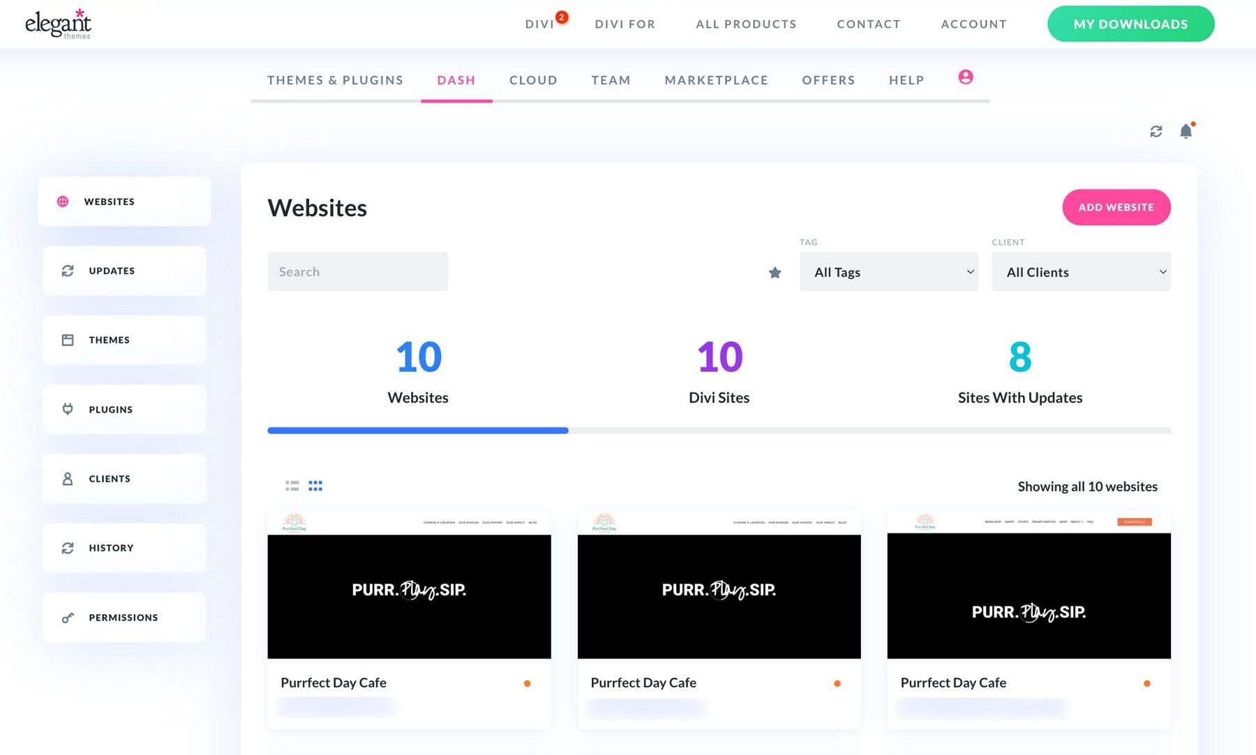 Divi Dash site management tool