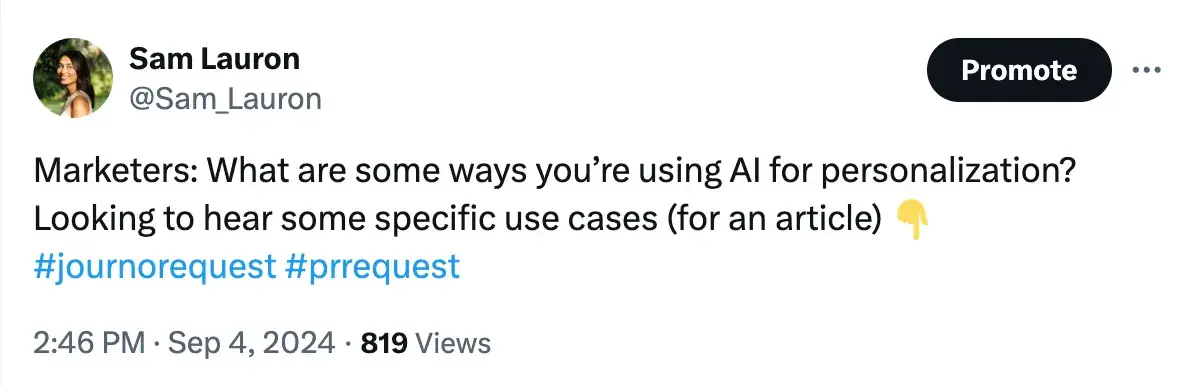 A tweet I shared about AI personalization marketing