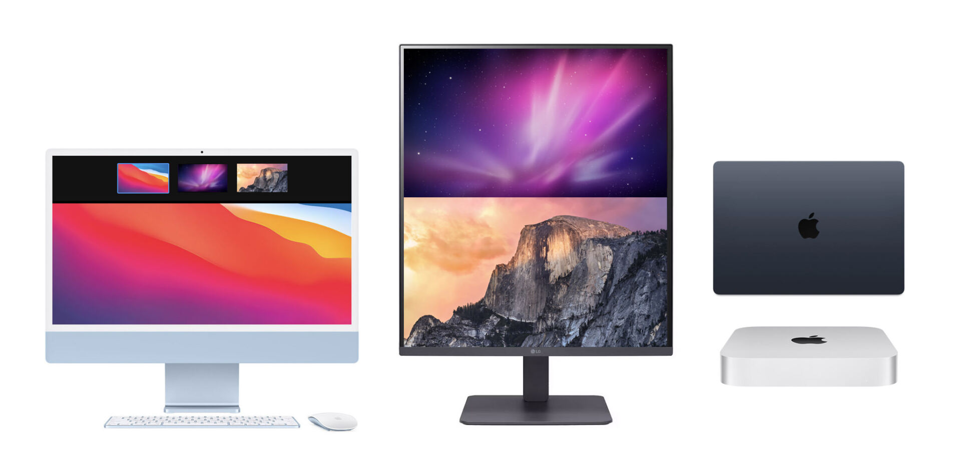 LG DualUp monitor connected to three machines