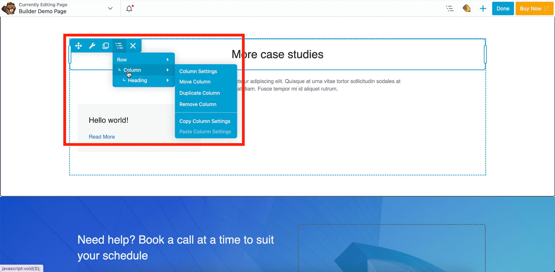 rows and columns layout in beaver builder