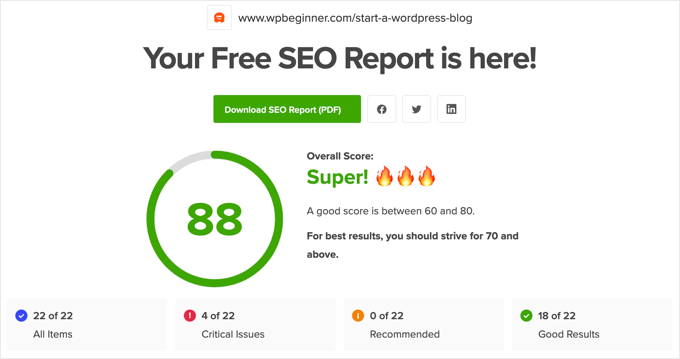 Score Example in SEO Analyzer