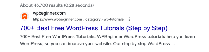 Example of How a Category Page Appears in Search Results