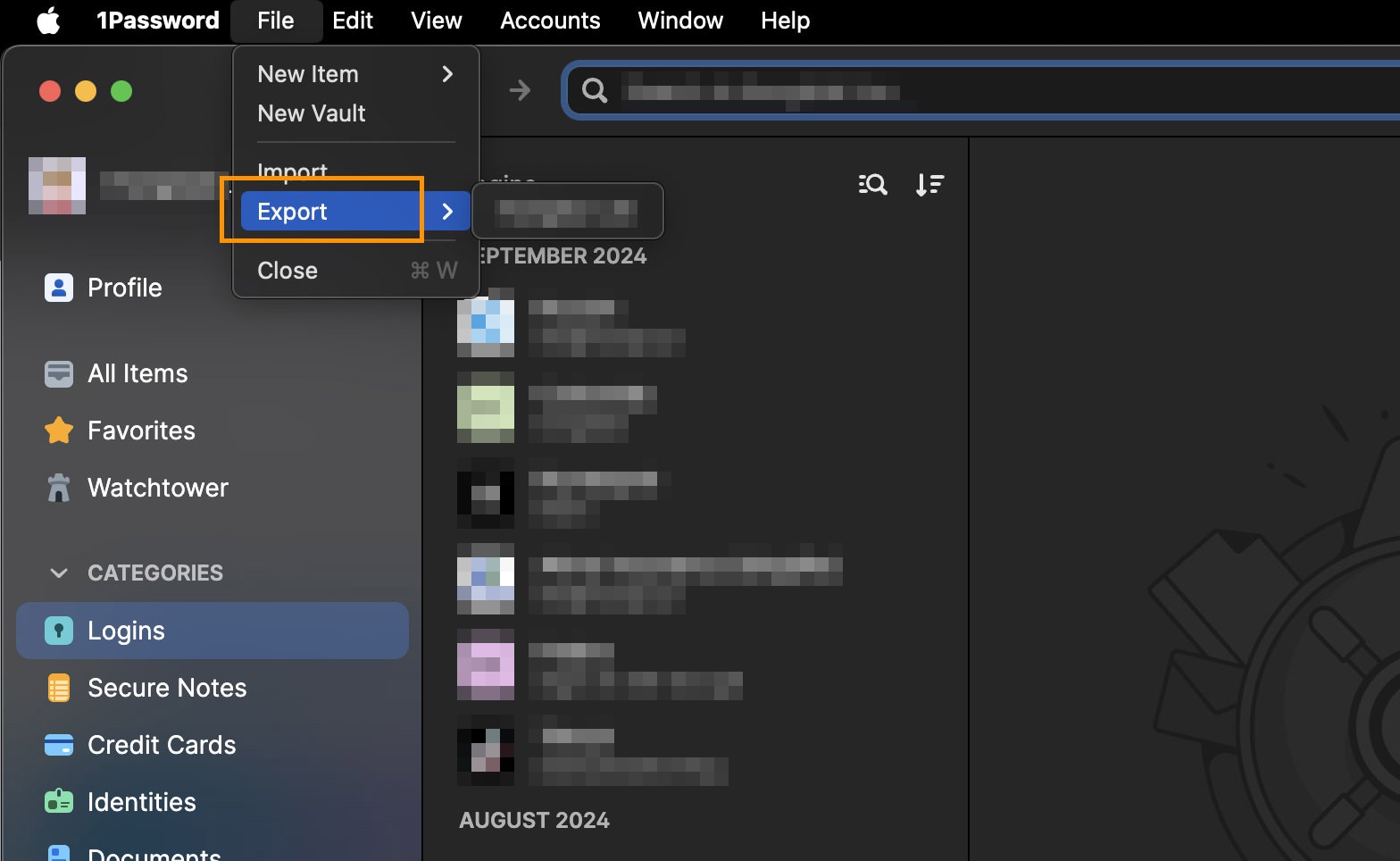 Export from 1Password