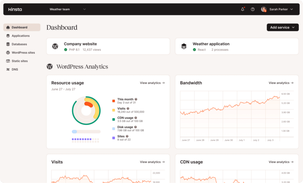 MyKinsta dashboard