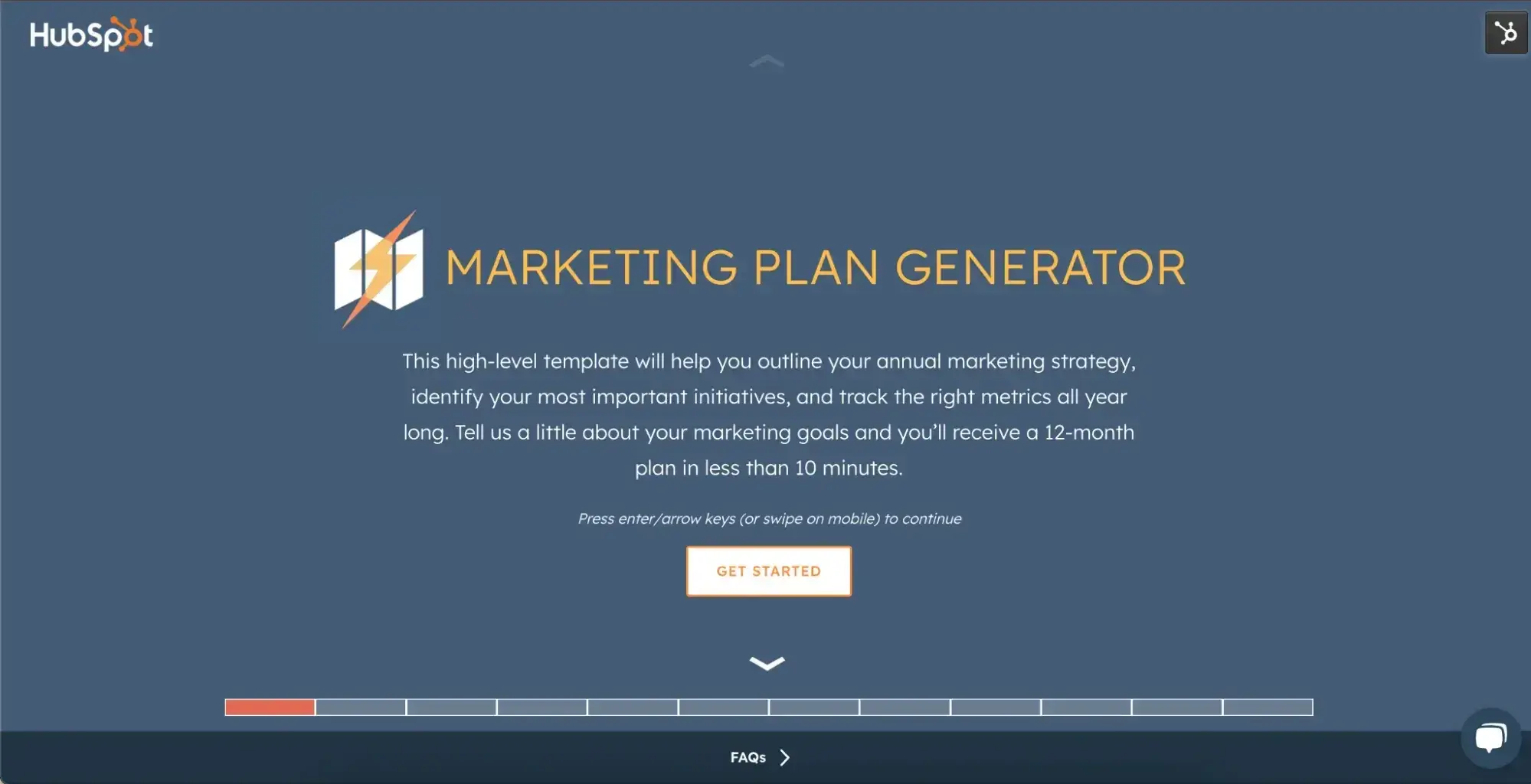 Screenshot of HubSpot’s marketing plan generator