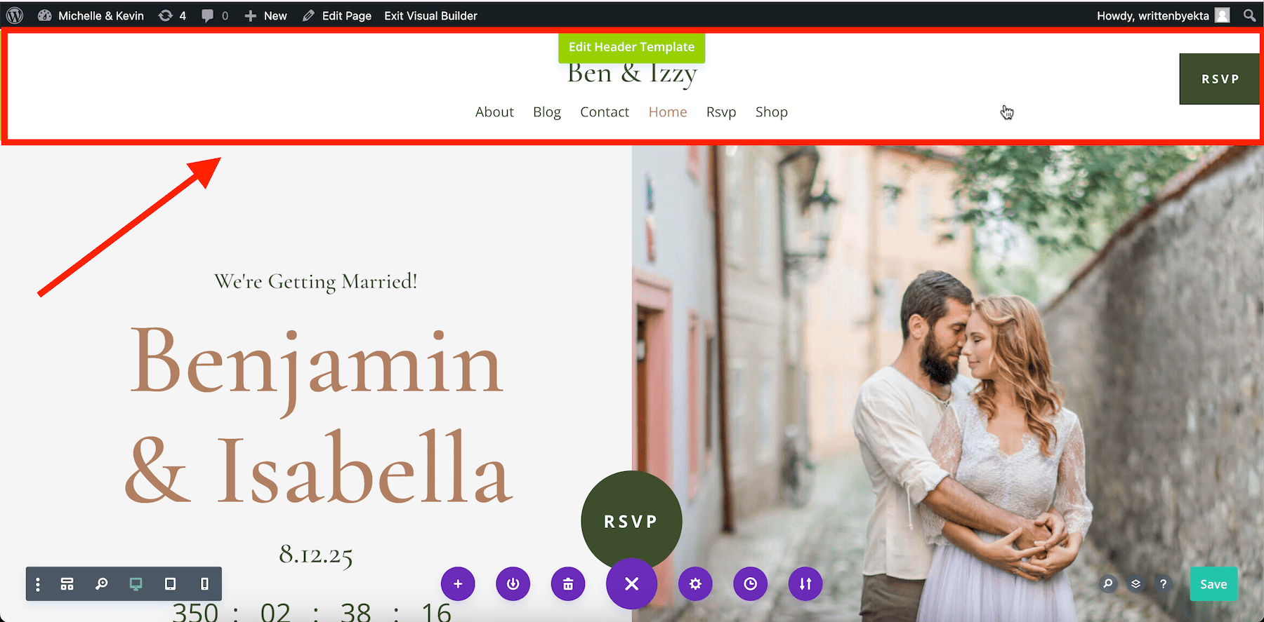 default header on all pages of the wedding website