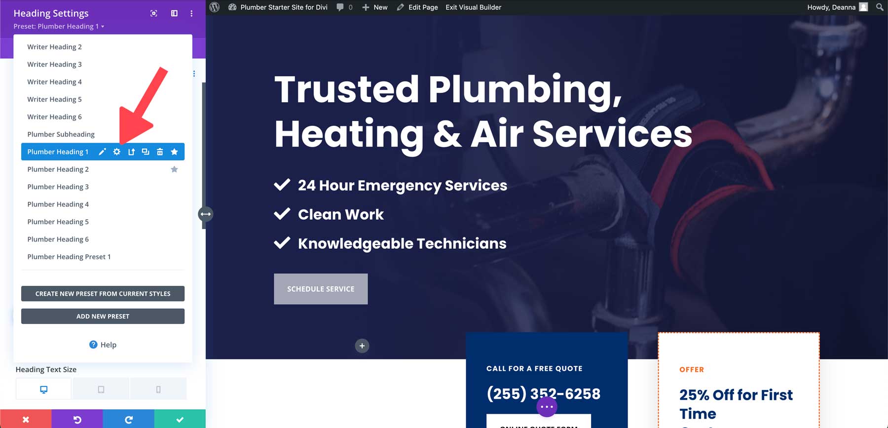 plumber starter site for divi