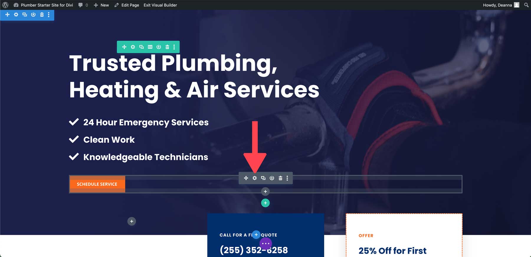 plumber starter site for divi