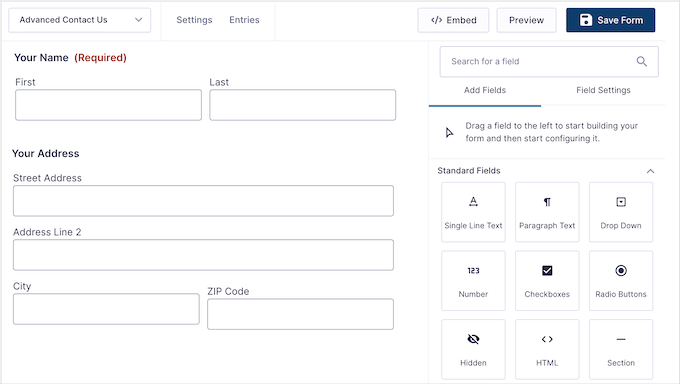 The Gravity forms drag and drop form builder