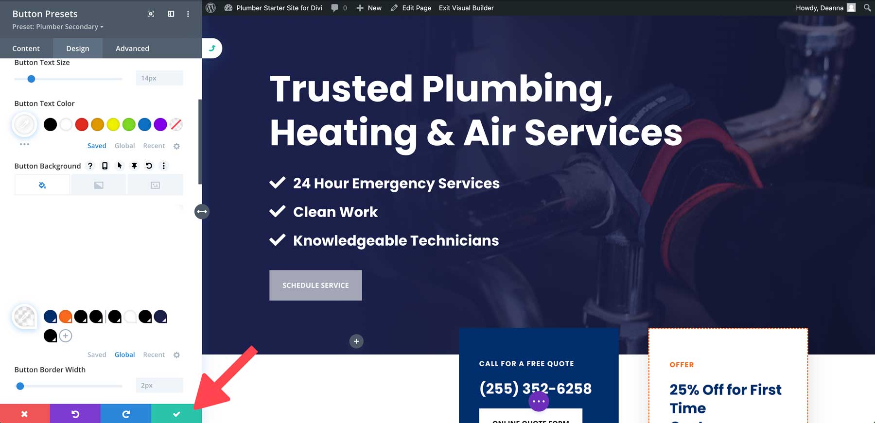 plumber starter site for divi